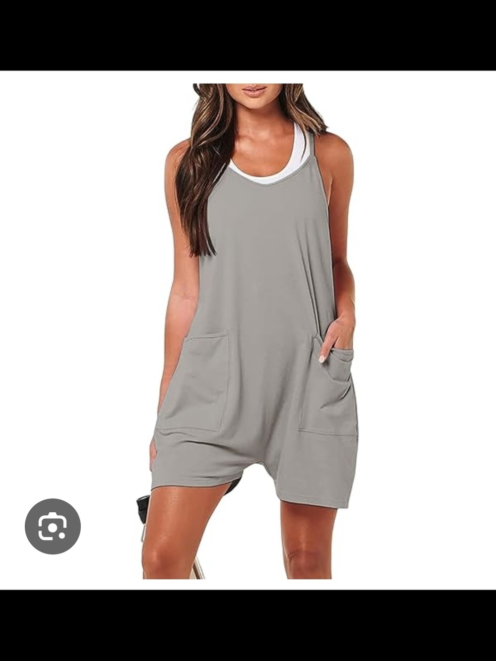 Anrabess Jumpsuit Womens Large Gray Sleeveless Pockets Baggy Boho Stretch EUC